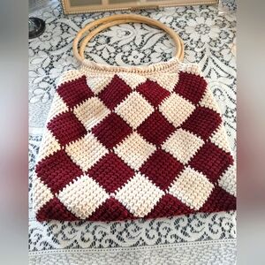 Vintage Rare Crochet Checkered Handbag Purse Trendy Boho Summer Y2K
